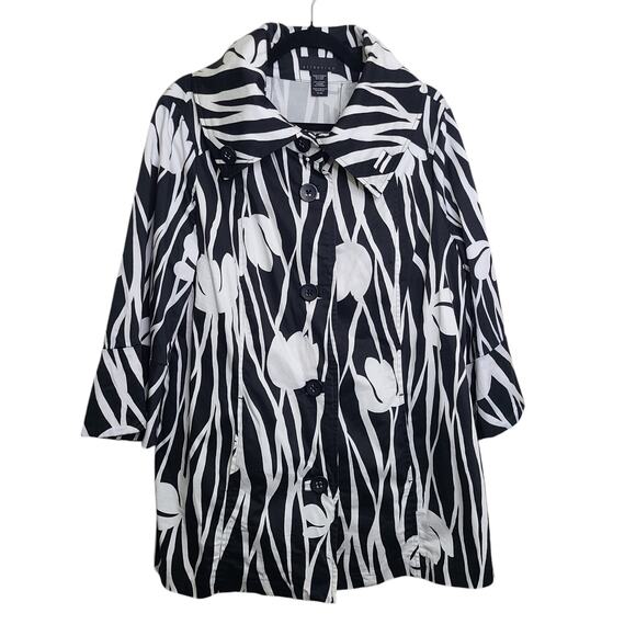 Attention Womens XL Black White Tulip Abstract Jacket Bell Sleeve XL Artsy Retro - Picture 1 of 7